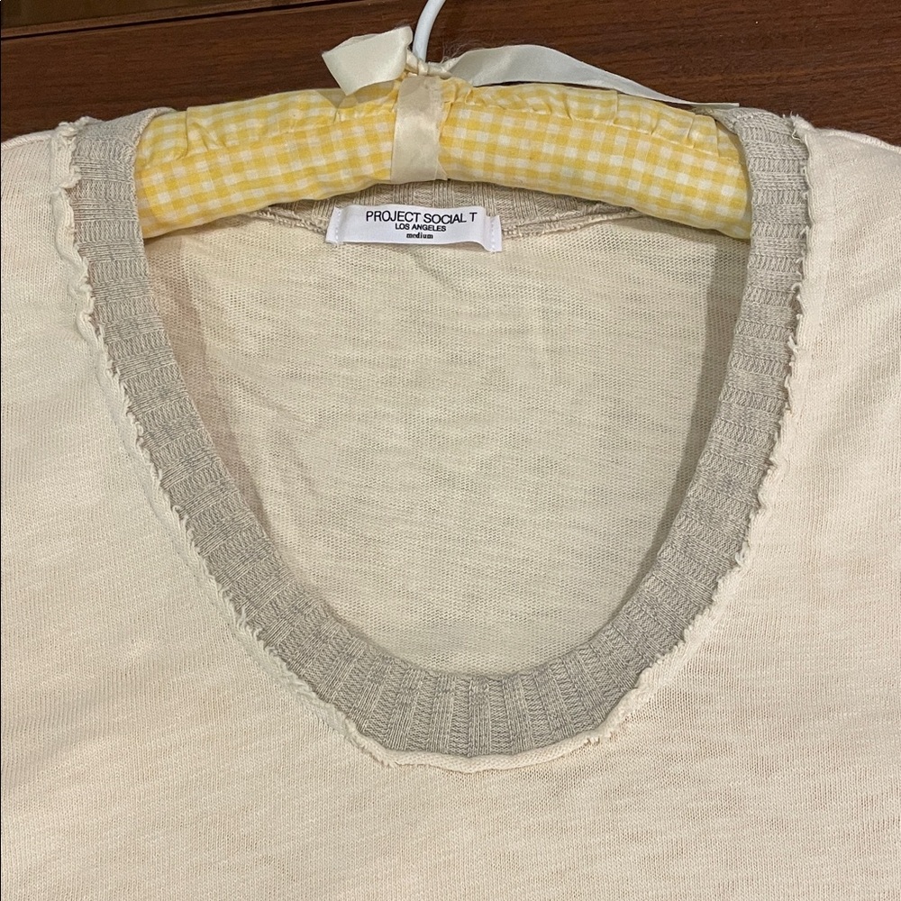 Project Social Women's Cream and Tan Cotton Relaxed Fit Drop Shoulders Top - Picture 8 of 9